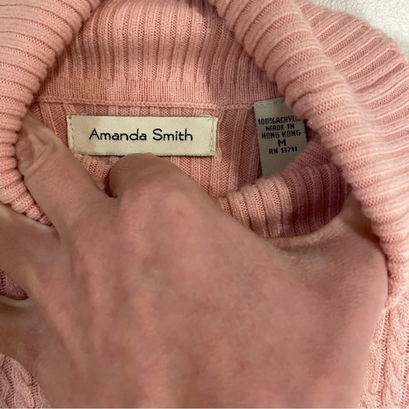 Amanda Smith Light Pink Cable Knit Turtleneck Sleeveless Top Medium - Picture 2 of 3